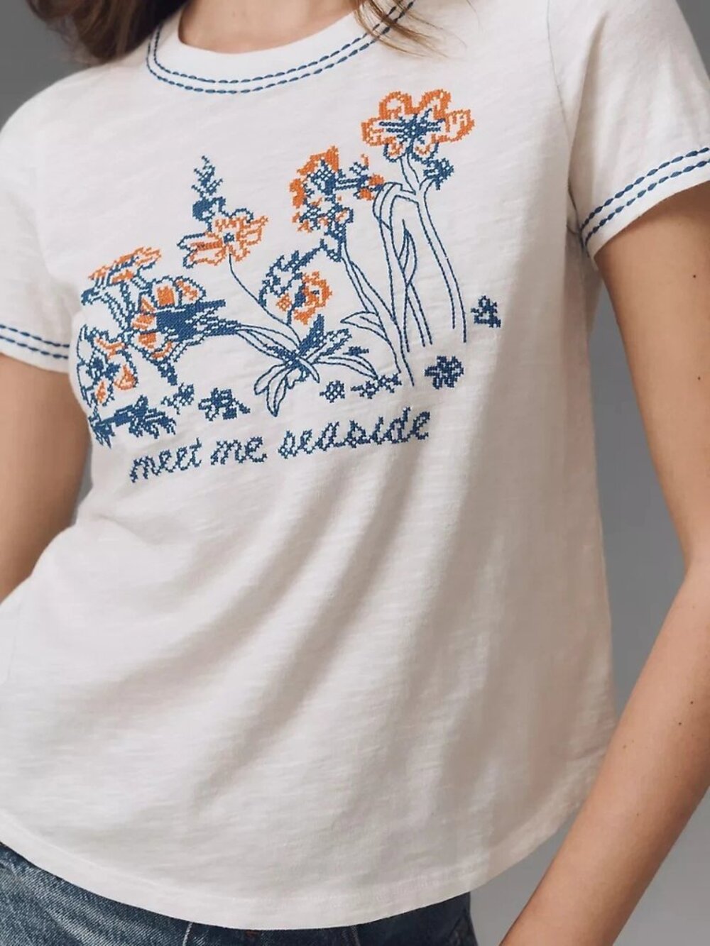 Pilcro Anthropologie The Bennie Slim Crew Neck Cotton-Slub Tee Top XS 286446
